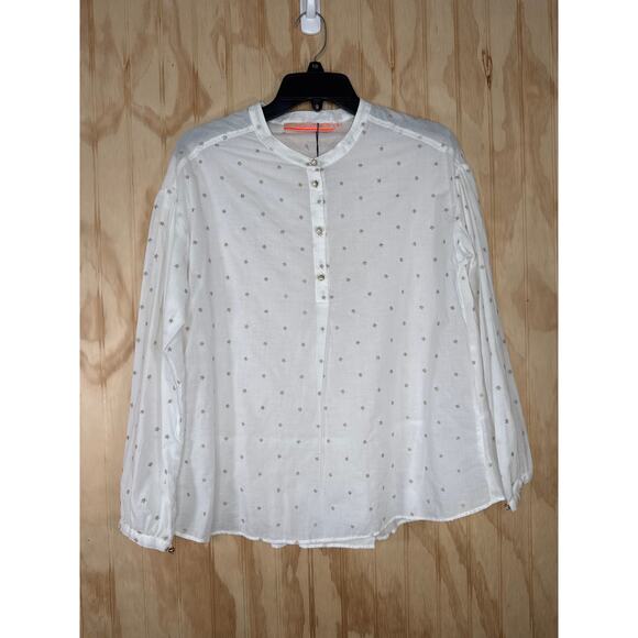 Vilagallo White Star Shirt Size 40 NWOT 3/4 Sleeve Cotton Blend Partial button - Picture 7 of 8